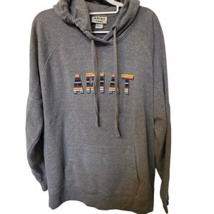Ariat Real Womens XXL Gray Heathered Hoodie Striped Logo Fleece Sweatshirt